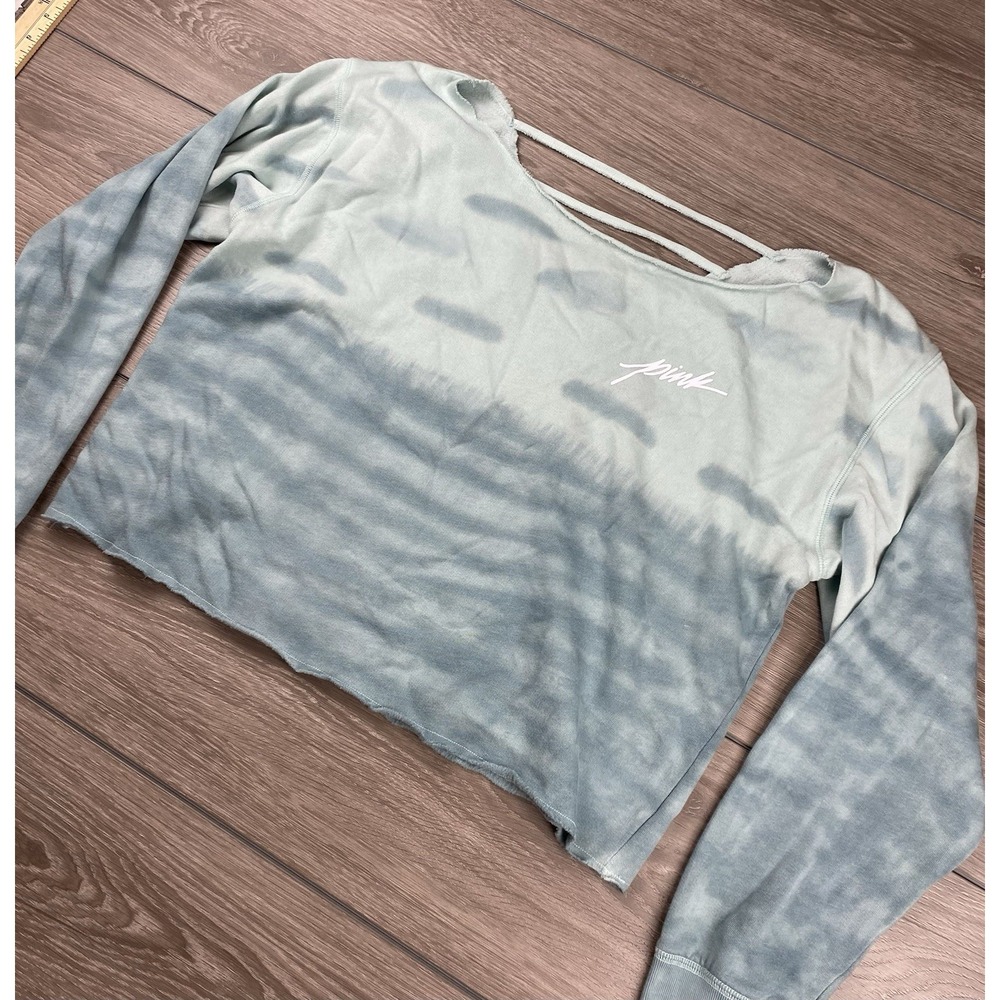 Victorias Secret Pink Tie Dye Cropped Off The Shoulder Sweater Blue Size Medium